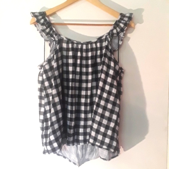 Terra & Sky Buffalo Plaid Flowy Tank Top with Ruffle Sleeves - Picture 2 of 6